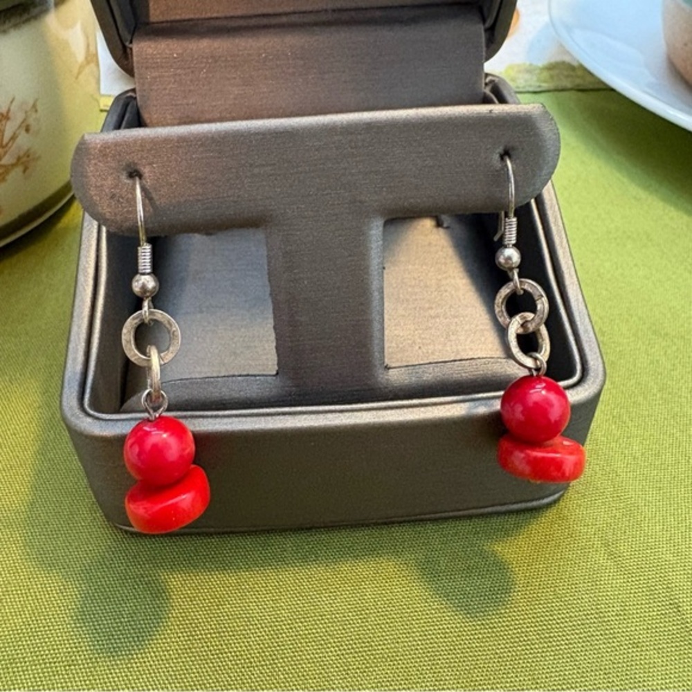 Artisan Made Coral & Sterling Earrings